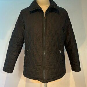 Variations black quilted nylon zip front light jacket size medium